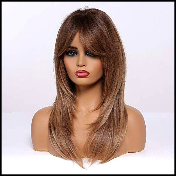 Synthetic Hair Wig with Bangs Heat Resistant Wavy Natural Looking Long main image 5